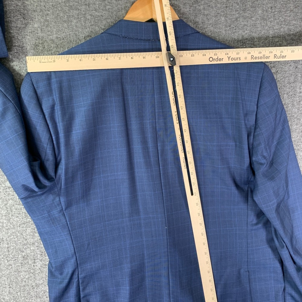Jack Victor 2 Piece Suit Men 46L Blue Windowpane Wool Business Nepal CT - Picture 11 of 16